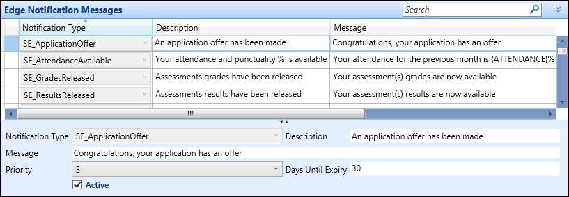 Edge Notification Messages reference data